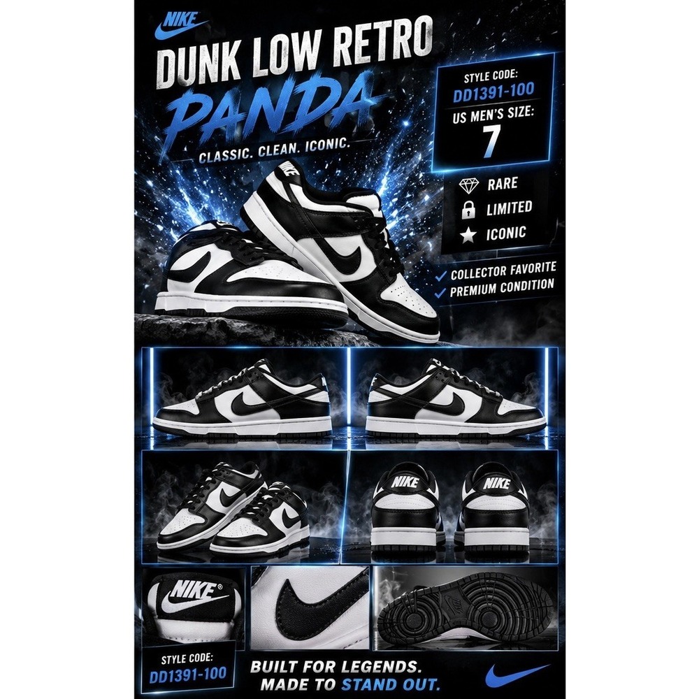 Size 7 - Nike Dunk Low Black White